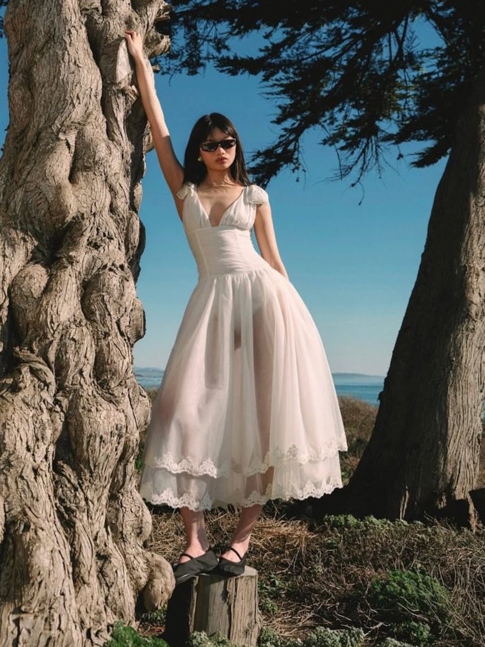 $695 NWT For Love And Lemons “Nicole” Midi Dress in Ivory Sz Small